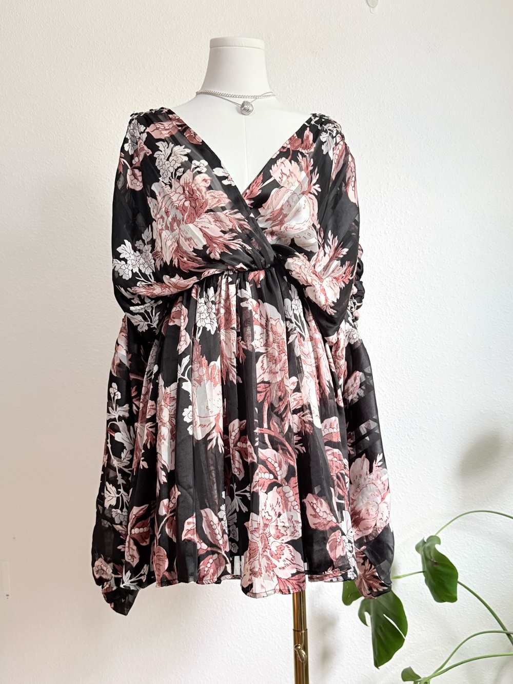 ASOS Flora Babydoll Mini Dress with Dramatic Grommet Sleeves Fairy Grunge Alt